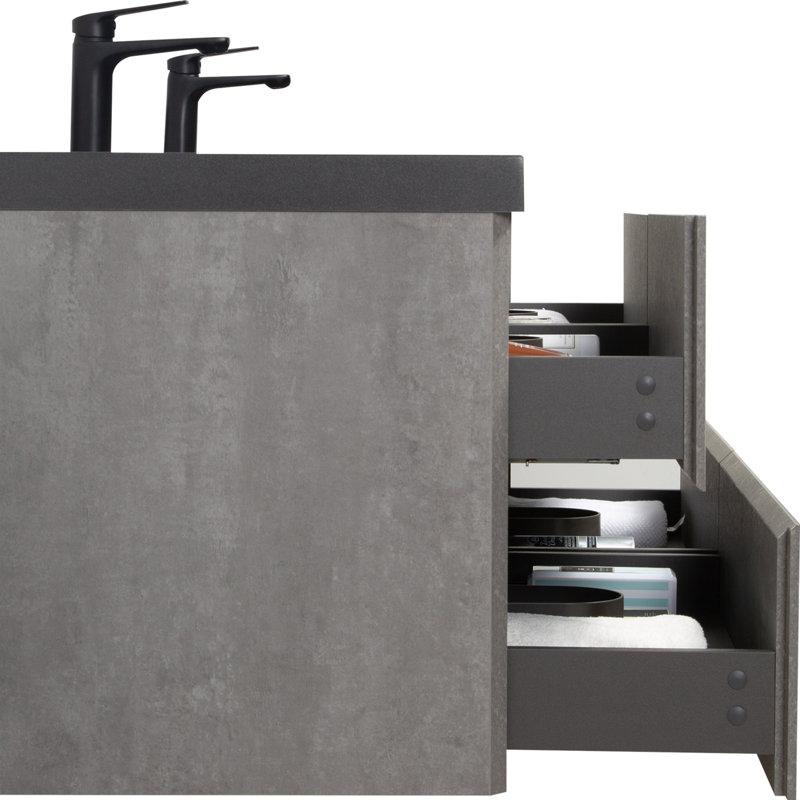 Meuble-lavabo flottant avec lavabo, Gris, 70.87"