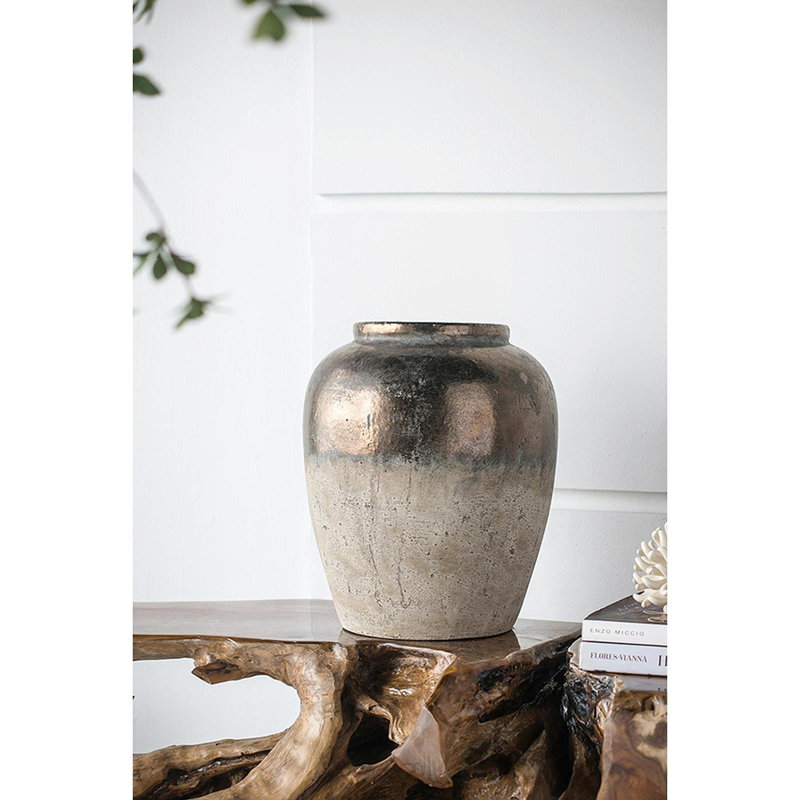 Vase rond en céramique brun Sienna, H 16 po x l 13 po x P 13 po