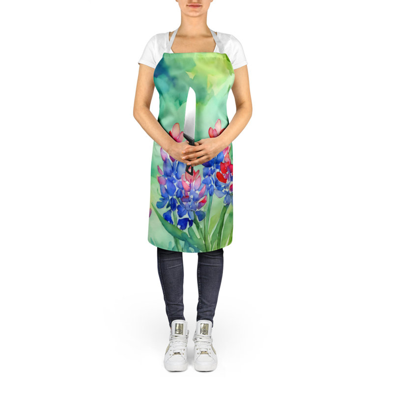 Iris du Tennessee en tablier aquarelle, Vert / mauve Texas Bluebonnets