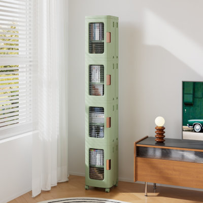 4 Tier Folding Stackable Storage Box, Stackable Storage Drawers On Wheels, Bathroom Floor Cabinet With Doors