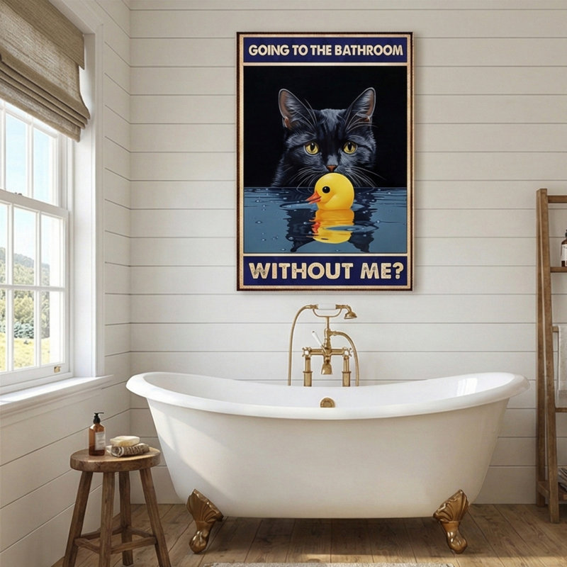 Chat noir allant à la salle de bain, H 36 po x l 24 po x P 1,25 po