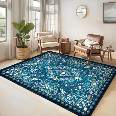 Floral 9 x 12 tapis pour le salon, la chambre à coucher, tapis antidérapants lavables et antidérapants grand tapis oriental vieilli