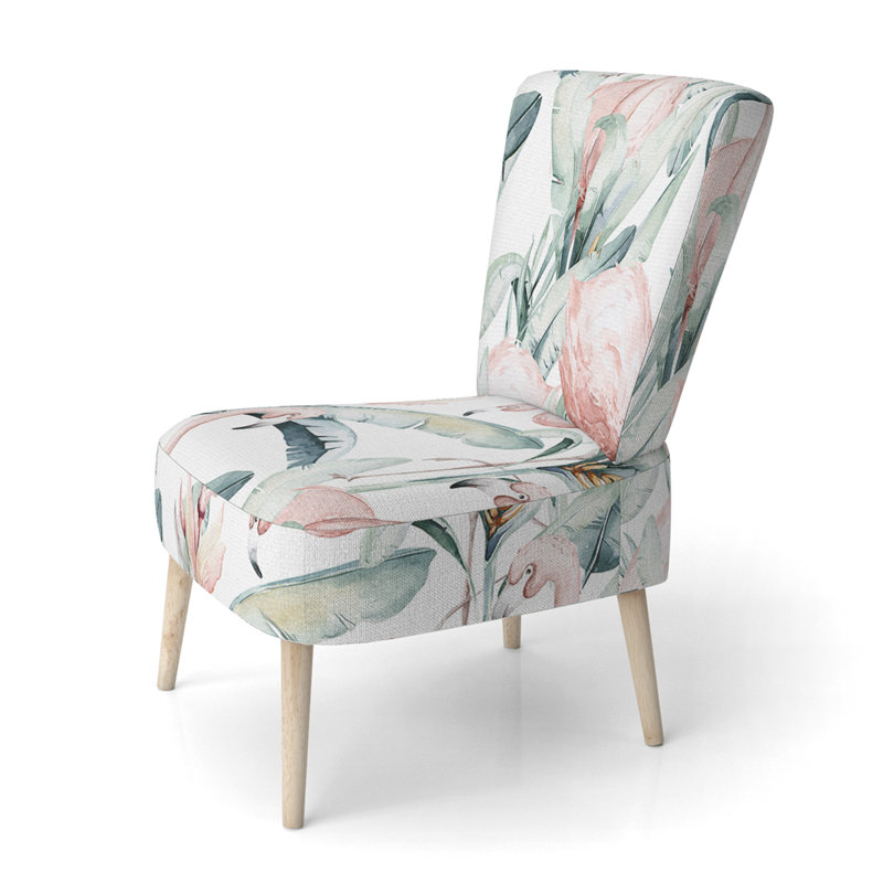 Accent Chair, Beige Floral Pattern Upholstered Decor - Beige Floral Pattern II, Pink/Green
