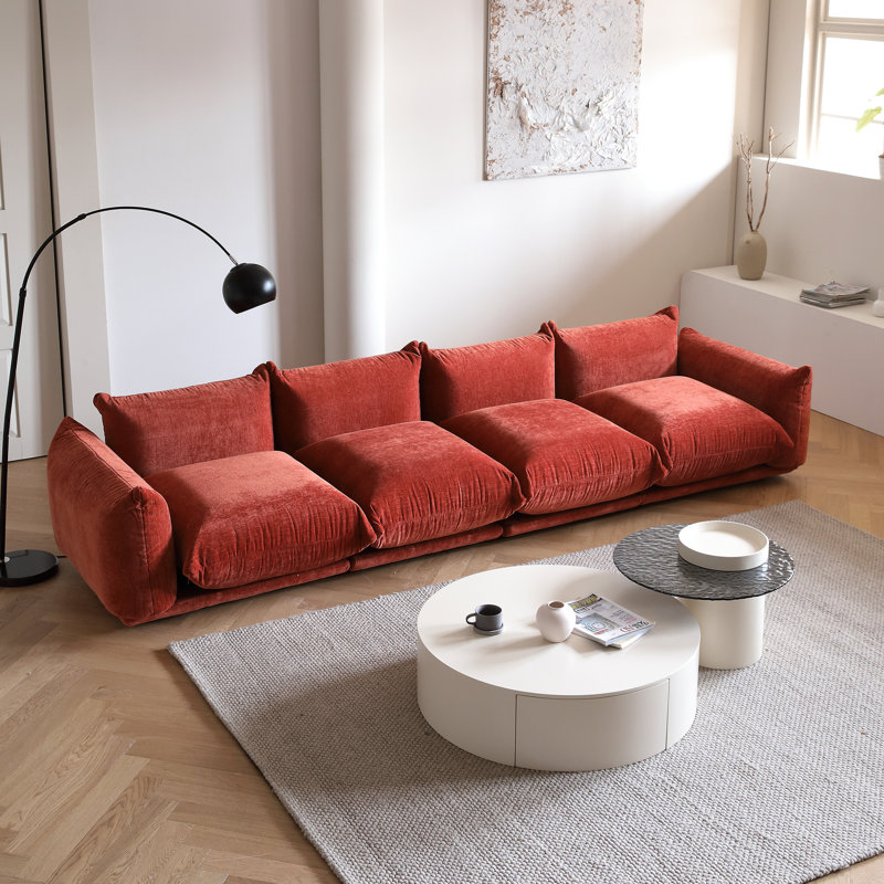 Cath 4-Seat Chenille Fabric Upholstered Sectional Sofa, Orange Chenille