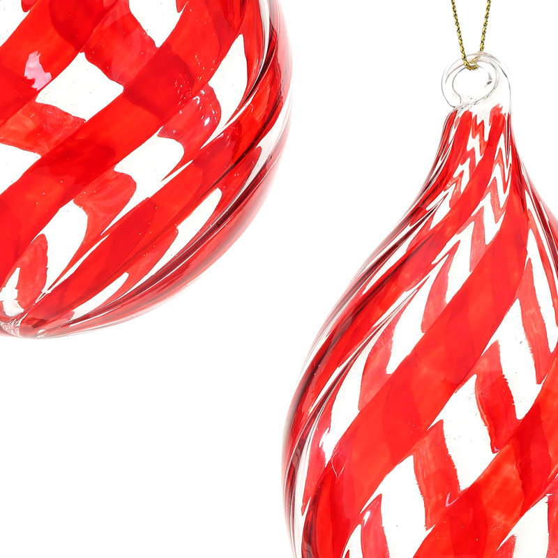 6 Piece Swirl Striped Ball Finial Ornament Set