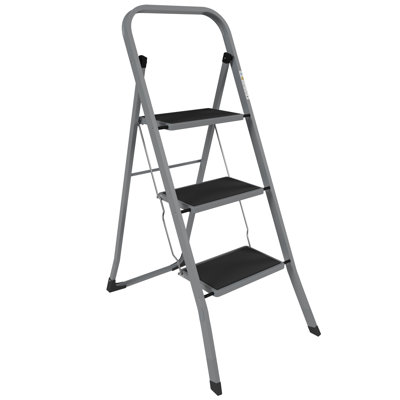 3.45 ft Steel 3 Step Ladder, Heavy Duty Steel, Folding, Portable With Anti-Slip Mat