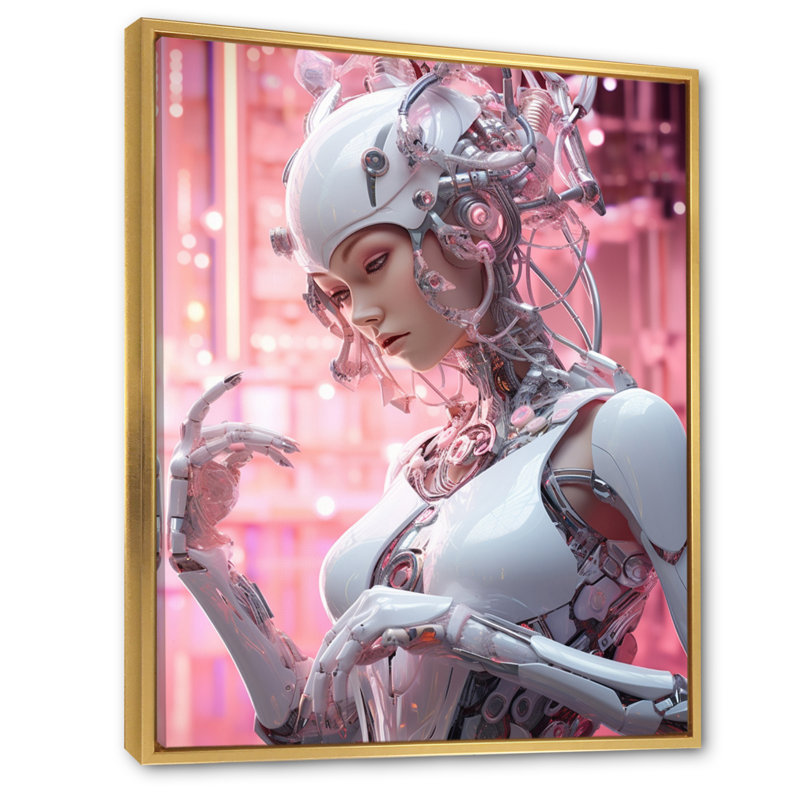 " Female Robotic Opponent I ", 40" H x 30" W x 1.5" D, Gold Floater Framed