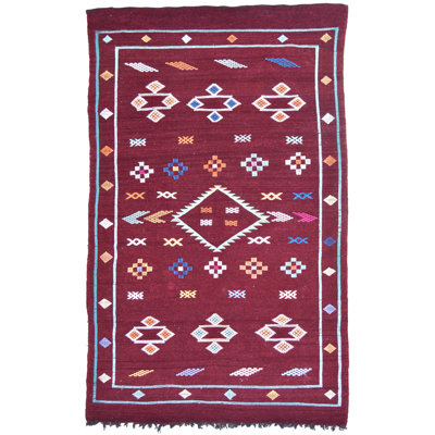 Tapis unique bleu / rose 3 pi 8 po x 6 pi années 1990