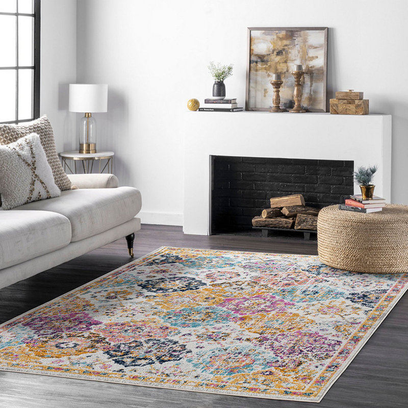 Traditional Rug, Bordered Floral Easy to Clean Rug For Living Room, Dining Room, Bedroom, Rectangle 90 x 152cm