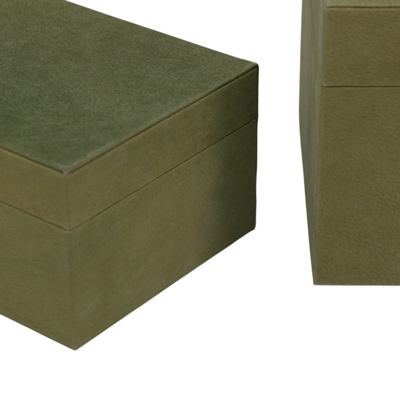 Boîte décorative rectangulaire en suède avec couvercle pour la décoration intérieure - Rangement décoratif pour bijoux, souvenirs et photos - Ensemble de 2, 14 po, vert