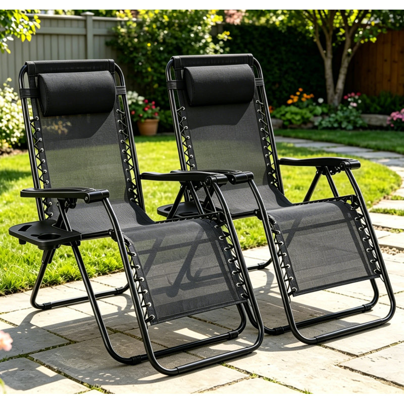 Relaxing Recliners Patio Chairs Adjustable Steel Mesh Zero Gravity Lounge Chair Beach Chairs With Pillow And Cup Holder