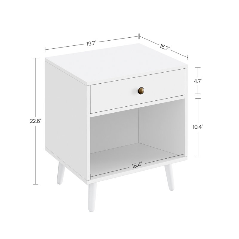 Vansant 1 - Drawer Nightstand with Drawer and Open Compartment, Solid Wood Legs, White