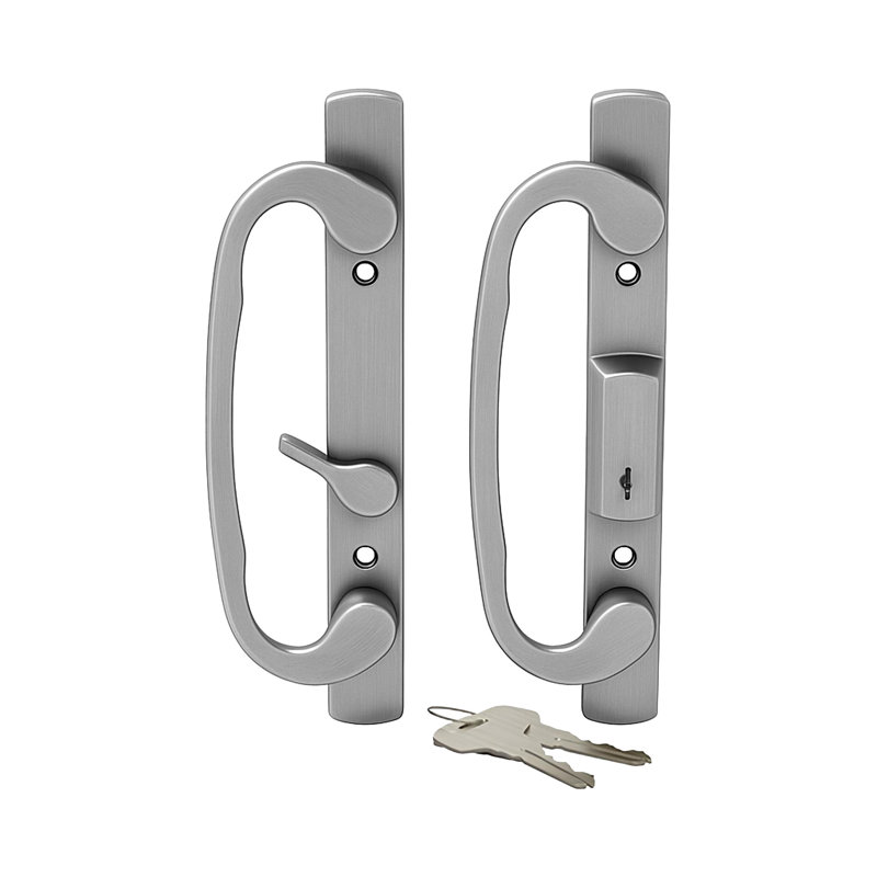 Finition en chrome brossé à poignée déportée pour porte de patio, Chrome brossé