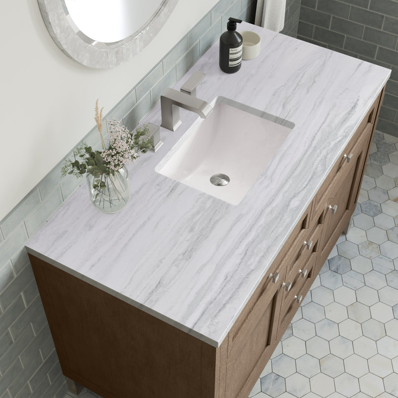 Chicago 48'' W Single Vanity, Walnut Whisper, Parisien Bleu, 8" Widespread