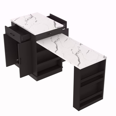 Extendable Island Console With Drawers, Double-Door Cabinet, And Open Shelving. Serves As Dining Table, Temporary Breakfast Bar, And Afternoon Tea Lounge