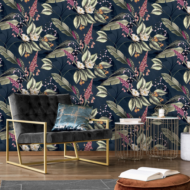 Gadsden 10.05m x 53cm Glitter Wallpaper Roll, Navy/Yellow/Purple