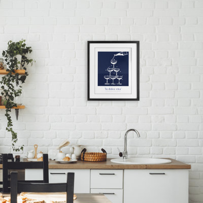 Navy Champagne Tower Framed Print Under Glass, design by Lettered and Lined
