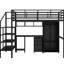 Lit mezzanine double en métal avec table et garde-robe, noir - construction contemporaine, cadre robuste, choix de rangement abondants, taille de processus d'assemblage simple, style moderne pour la décoration intérieure, grand espace, facile