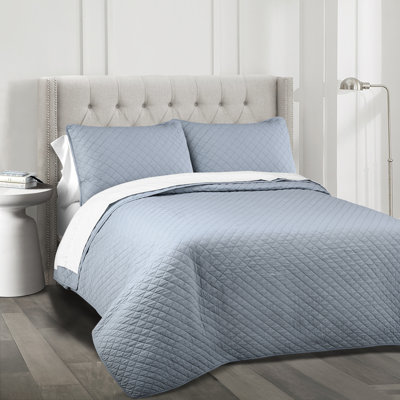 Ensemble de courtepointe standard moderne et contemporaine en coton à motif de losange Ava Diamond