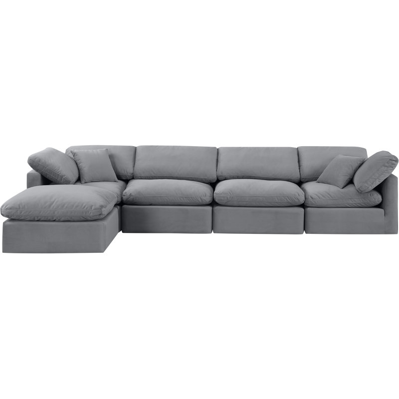 Itala Velvet L-Shaped Sectional Reversible, Grey Velvet