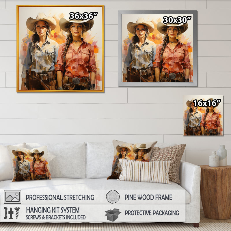Western Elegance Cowgirls Grace I - Art mural, H 36 po x l 36 po x P 1,5 po, Cadre doré simple