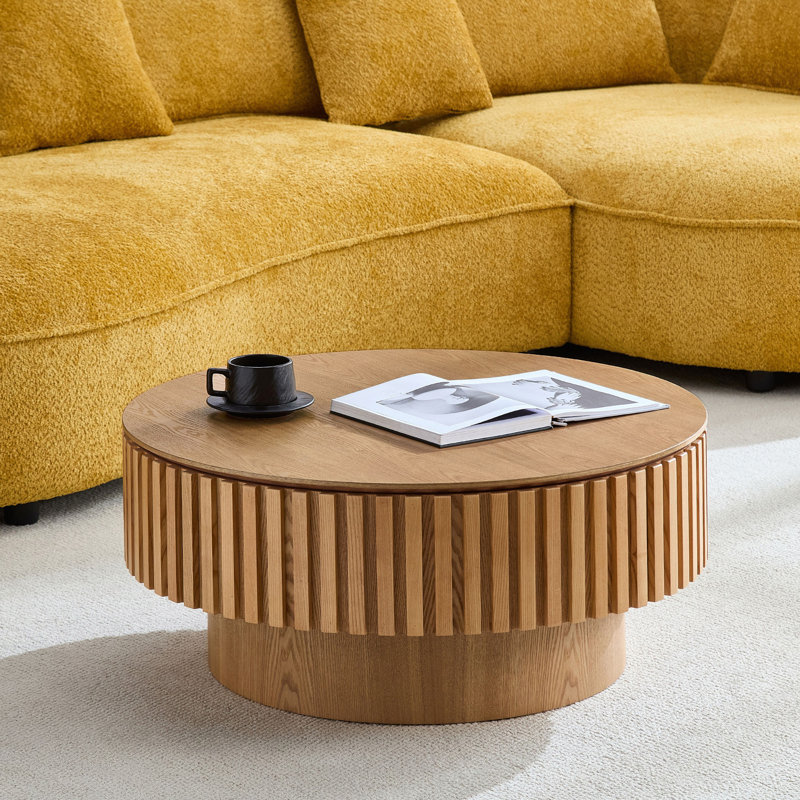 Table basse ronde avec rangement, Bois de frêne naturel