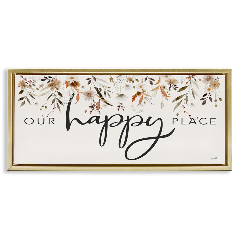 «Our Happy Place Florals» par Marla Rae, Cadre flottant métallique doré, H 14 po x l 31 po
