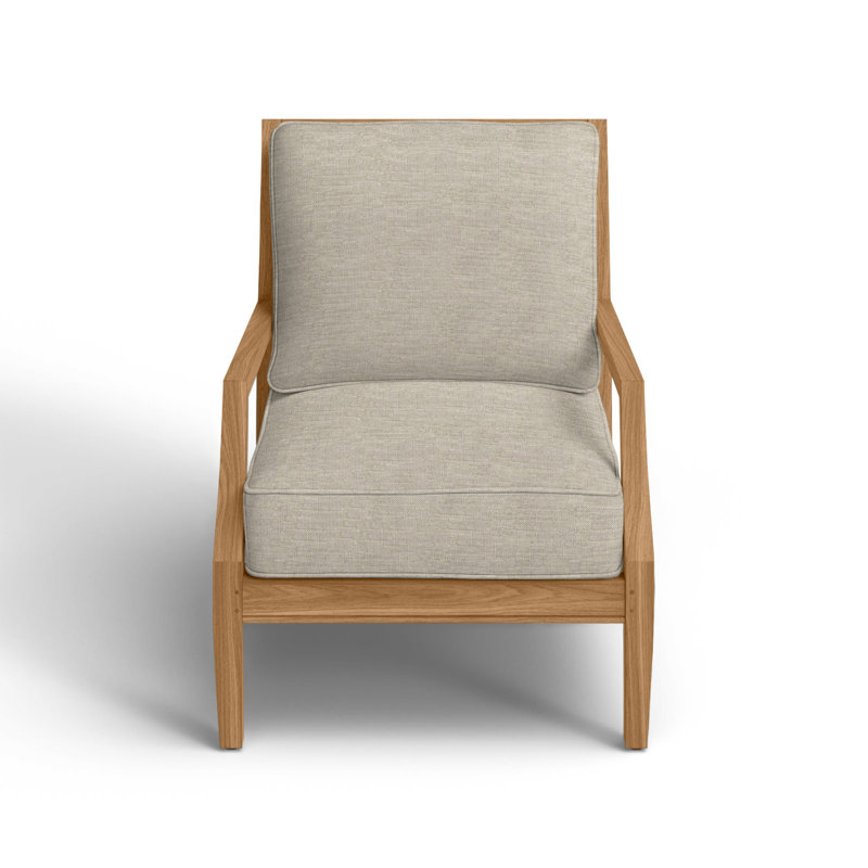 Haley Teak Patio Chair with Cushions, Natural Teak, Dove Sunbrella® Linen, Welt + Standard fill