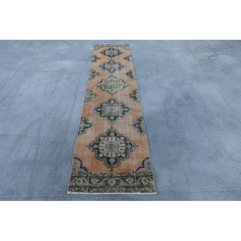 33.1x150 Inch Runner Rug, Vintage Geometric Pattern Rug