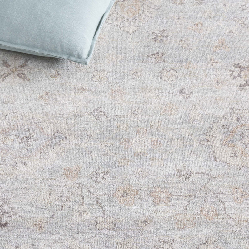 Rectangle Solid Color Hand-Knotted Wool/Cotton Area Rug in Beige, Rectangle 6' x 9'