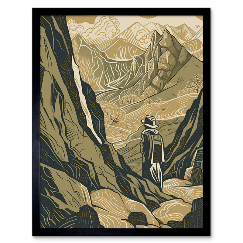 Alorton Gold Miner On Rocky Mountain Range Peaks Landscape - Single Picture Frame Print