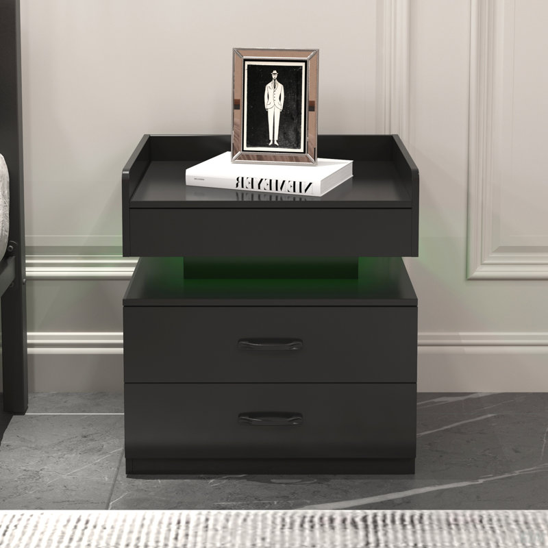 1 Set Nightstand With Adjustable LED Strip Light, 2-Drawers, Large Storage Space, Suitable For Bedside Table, Coffee Table, Sofa Side Table Or End Table For Study Desk