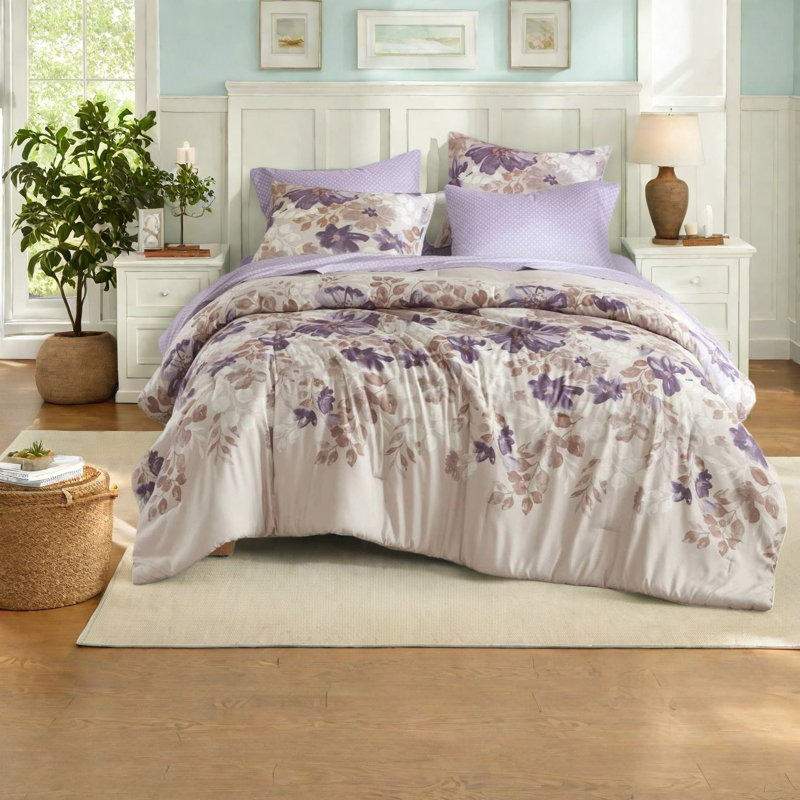 Ensembles de literie douce, polyester à motif floral taupe pour la maison