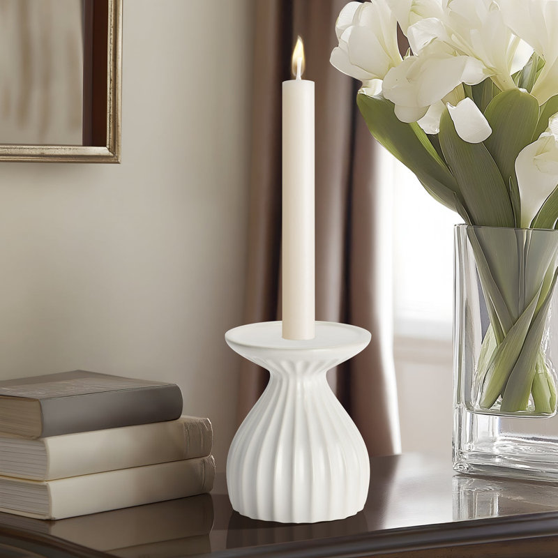 Porte-bougie en céramique blanche 5 po Aurelia, Blanc