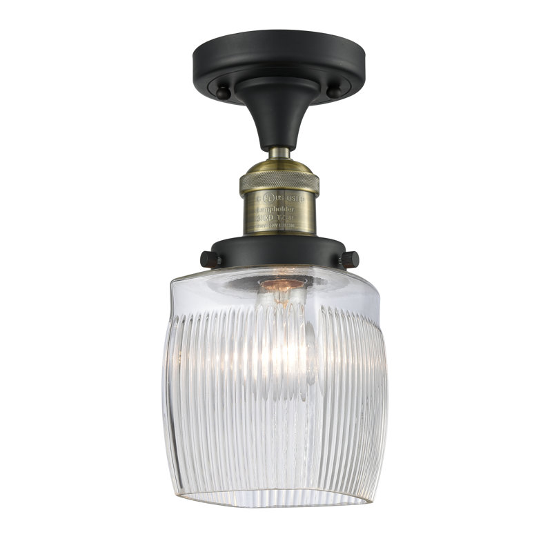 Manfredi Glass Semi Flush Mount, No Bulb Included, Black Antique Brass