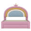 Lit simple pour enfant rose avec tête de lit arc-en-ciel et tiroir de rangement