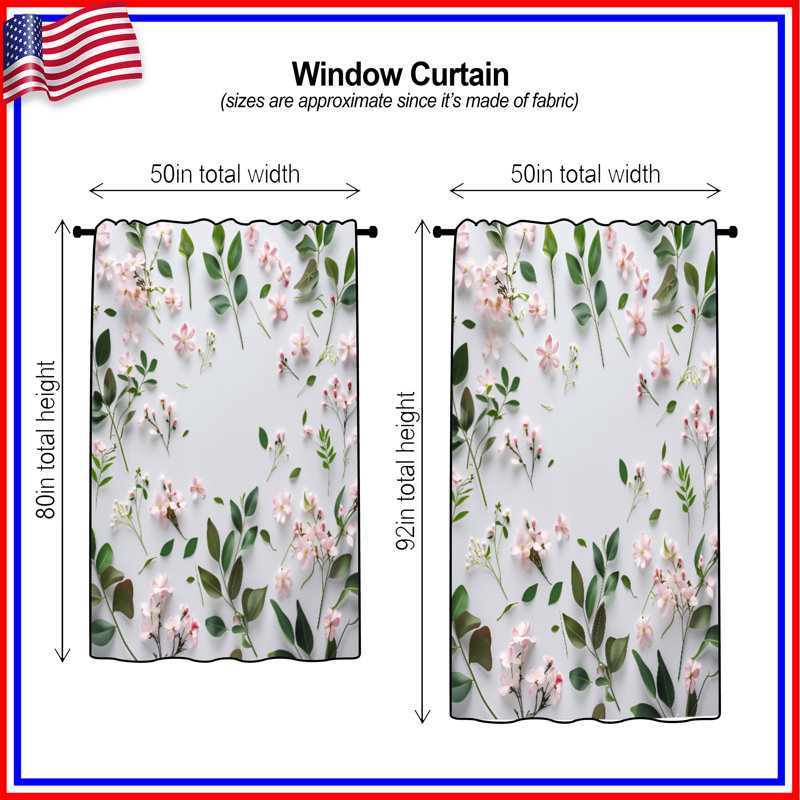 Rideaux floraux, voilages et voilages à motif floral - 1 panneau, Blockout, 50" x 92" - 1 Panel