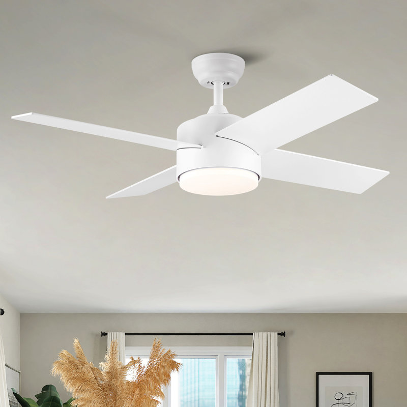 Éclairage de ventilateur de plafond à DEL intégré 44 po avec pales ABS, Blanc, Blanc