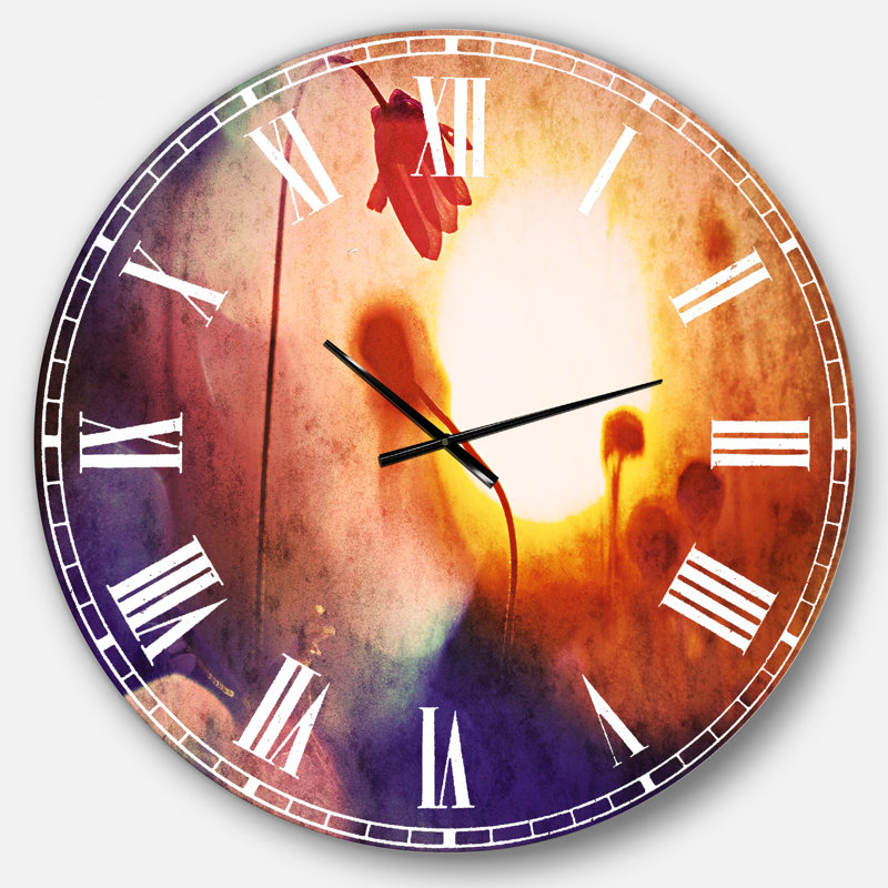Belles fleurs floues au coucher du soleil - Horloge murale traditionnelle, Surdimensionné