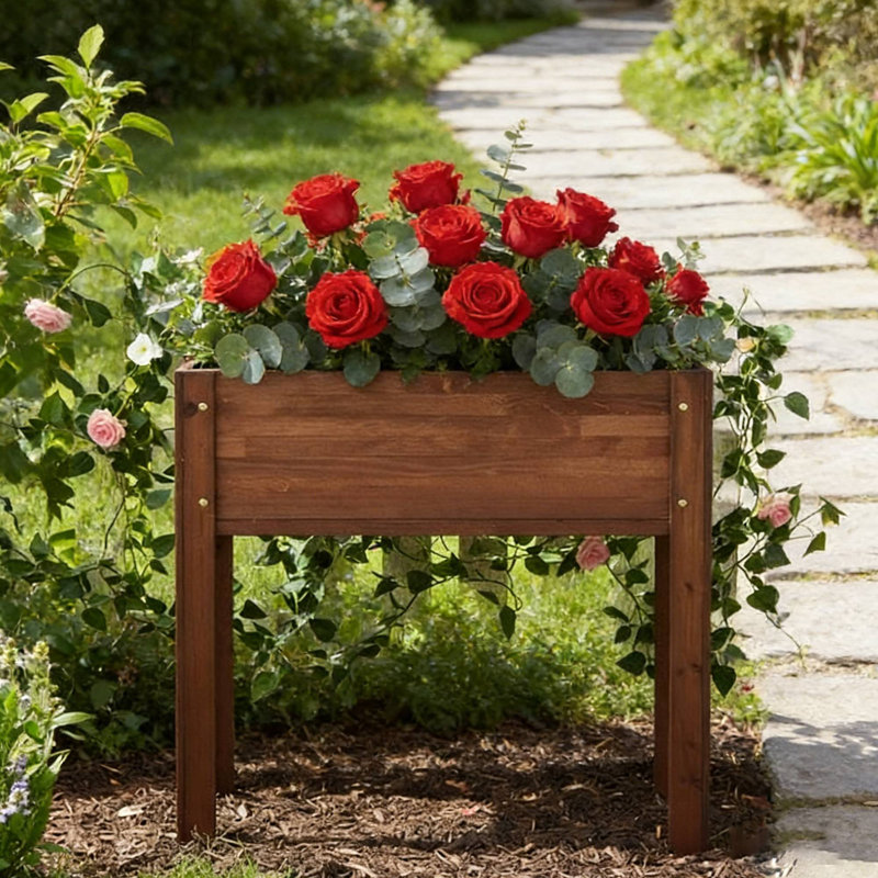 31X31x16 Inch Standing Garden Planter, Durable Wood For Backyard Porch Lawn Herb Cultivation, 31" H x 31" W x 16" D
