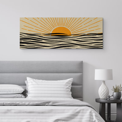 Soleil et lune au lever du soleil, océan abstrait, art moderne, décor bohémien, minimalisme multicolore sur toile, 2 pièces