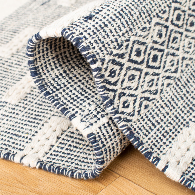 Tapis bleu marine en coton tissé à la main Mei, Tapis de couloir 2 pi 3 po x 9 pi