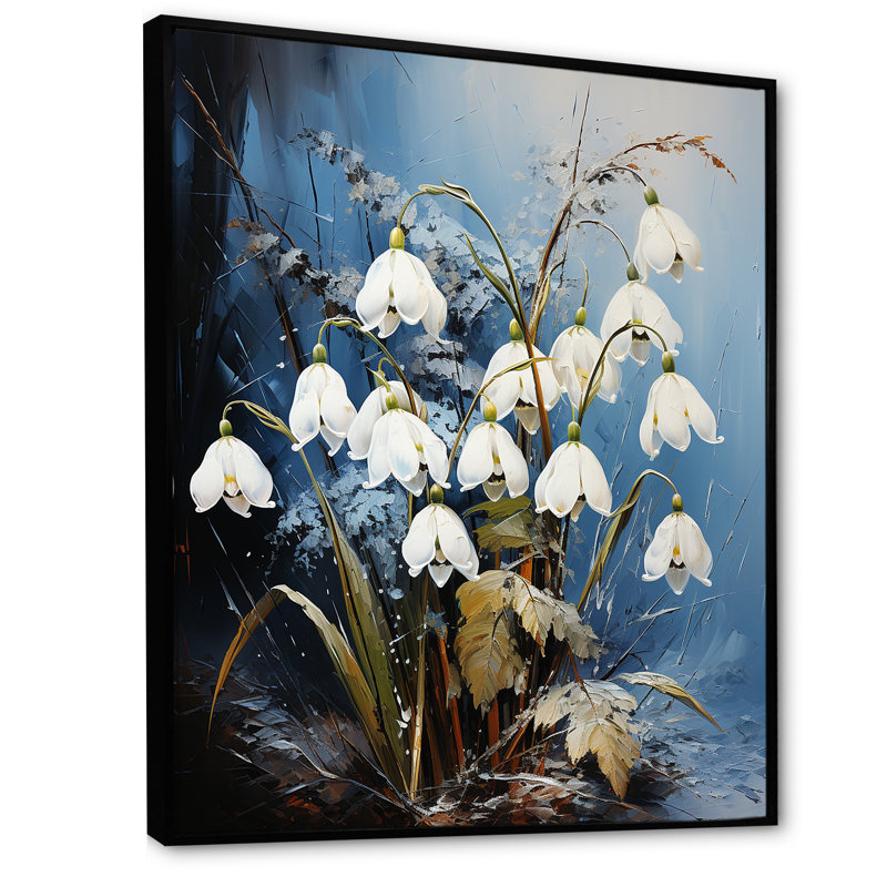 Vert neige, fleurs d'hiver II, Cadre flottant noir, H 20 po x l 12 po x P 1 po