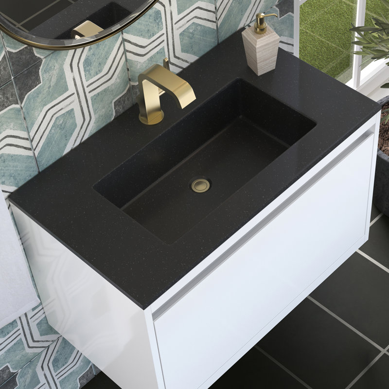 Mantova 31.5'' W Single Vanity, Glossy White/Champagne Brass, Charcoal Black