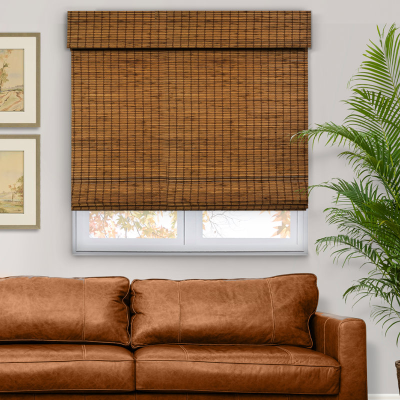 Natural Woven Light Filtering Cordless Bamboo Roman Shades, 22.5"W x 36"L
