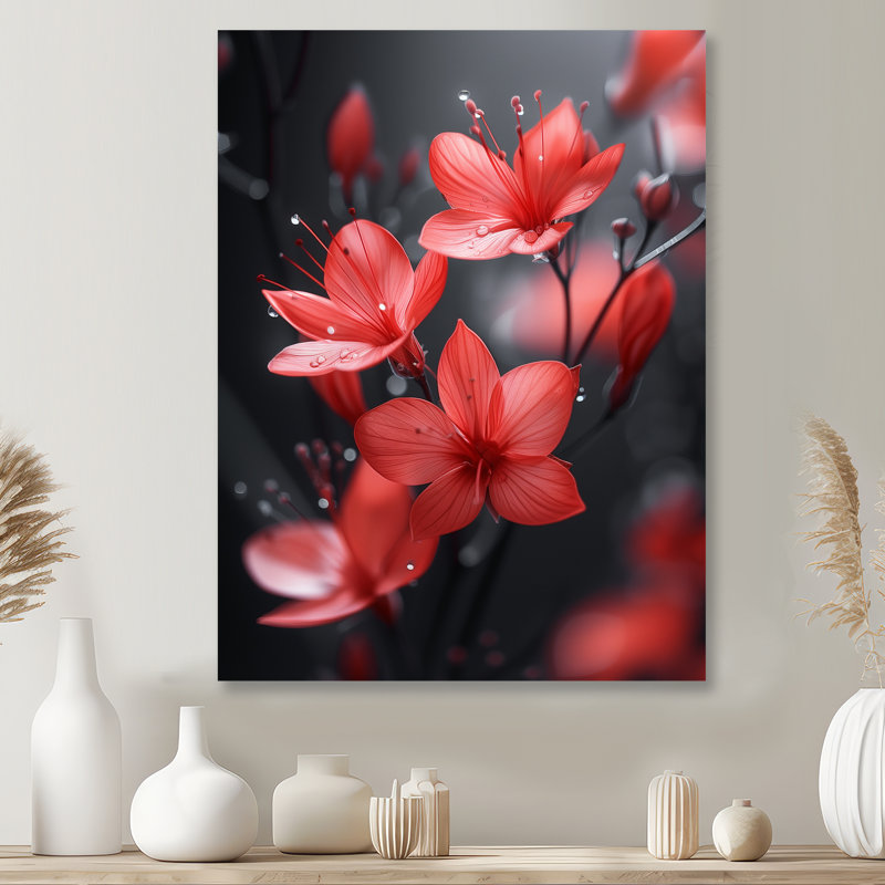 Monochromes gelés rouges et noirs fleurs d'hiver I - Fleurs, art mural, Métal métal, H 20 po x l 12 po x P 1 po