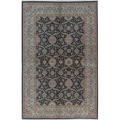 Tapis noir et gris de haute qualité noué à la main