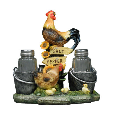 iH casadécor 3-Piece Rooster Family Salt and Pepper Set