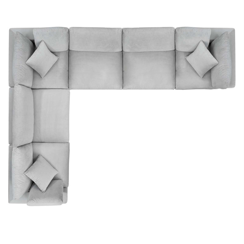 Commix Down Filled Overstuffed Velvet 6-Piece Sectional Sofa by Modway, Light Gray Polyester