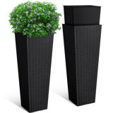 2-piece Plastic Planter Box Set, Imitation Wicker Tall Planter Pots